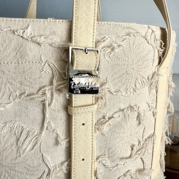 Emotional World Large Vintage Tote Bag Cotton Linen Beige Artsy Unique - Picture 9 of 9